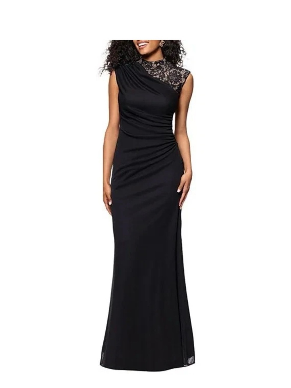 Betsy & Adam Black Lace-Yoke Sleeveless Maxi Gown SZ 12 WORN ONCE